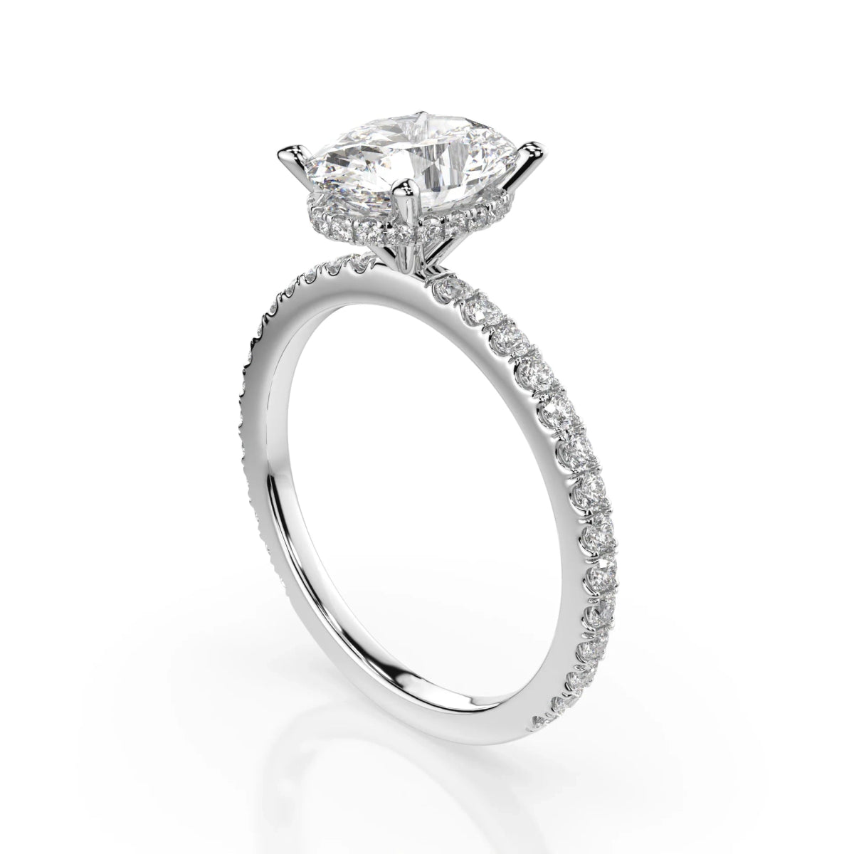 18K White Gold Oval Cut Lab Grown Diamond Hidden Halo Engagement Ring 1.0 - 2.0ct - Triple