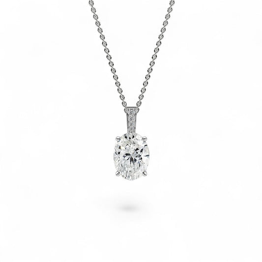 18K White Gold Oval Cut Lab Grown Diamond Pendant Necklace 1.0 - 3.0ct - Triple