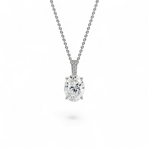 18K White Gold Oval Cut Lab Grown Diamond Pendant Necklace 1.0-3.0ct