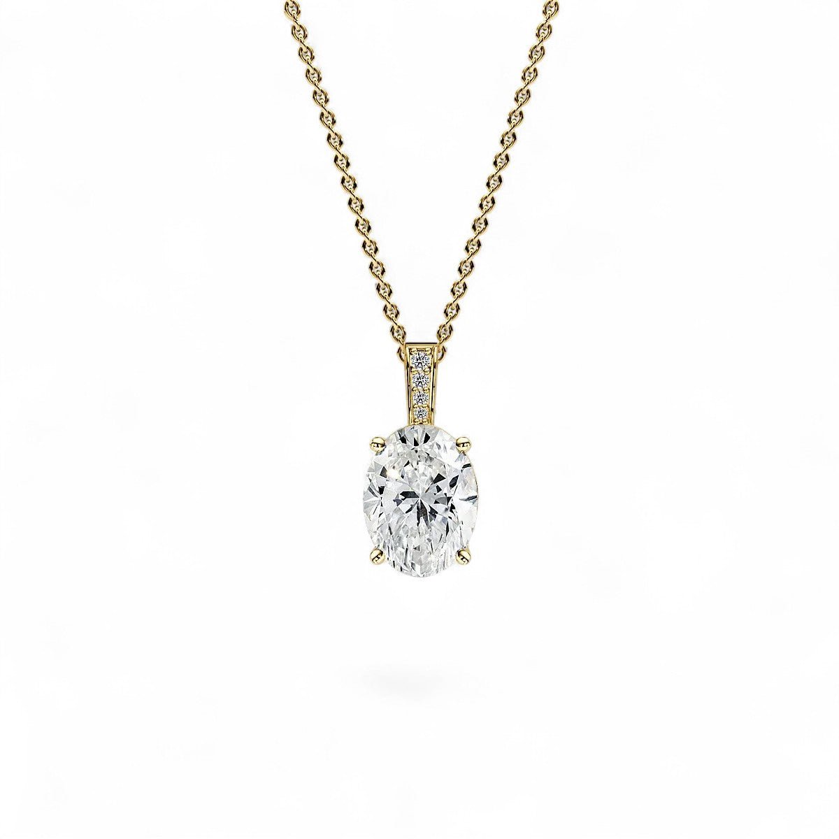 18K White Gold Oval Cut Lab Grown Diamond Pendant Necklace 1.0 - 3.0ct - Triple