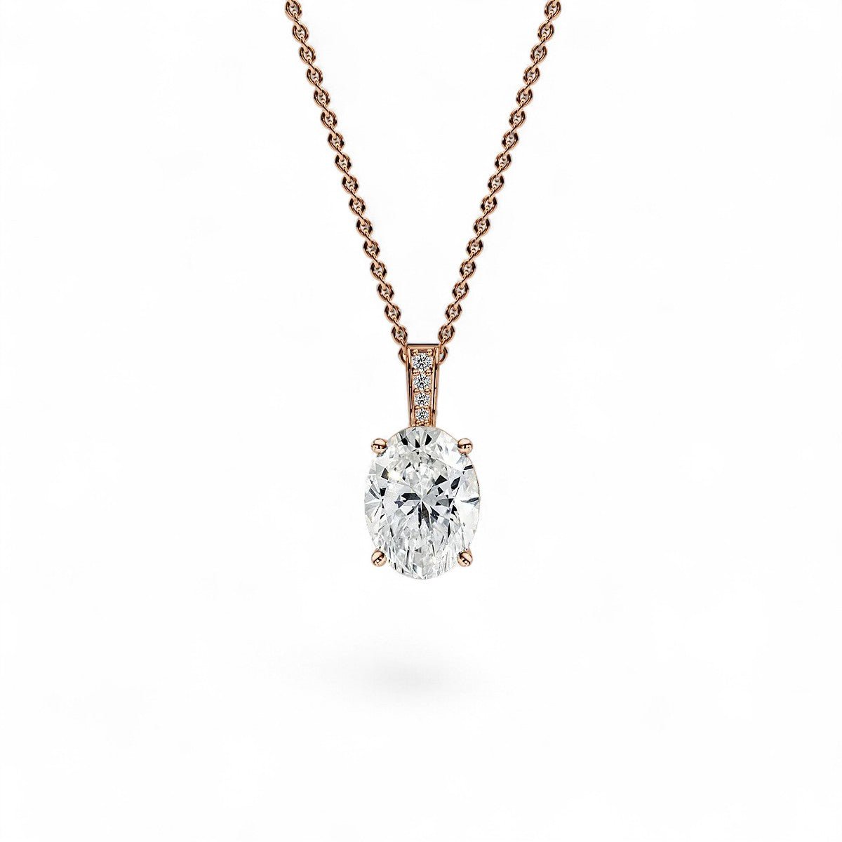 18K White Gold Oval Cut Lab Grown Diamond Pendant Necklace 1.0 - 3.0ct - Triple