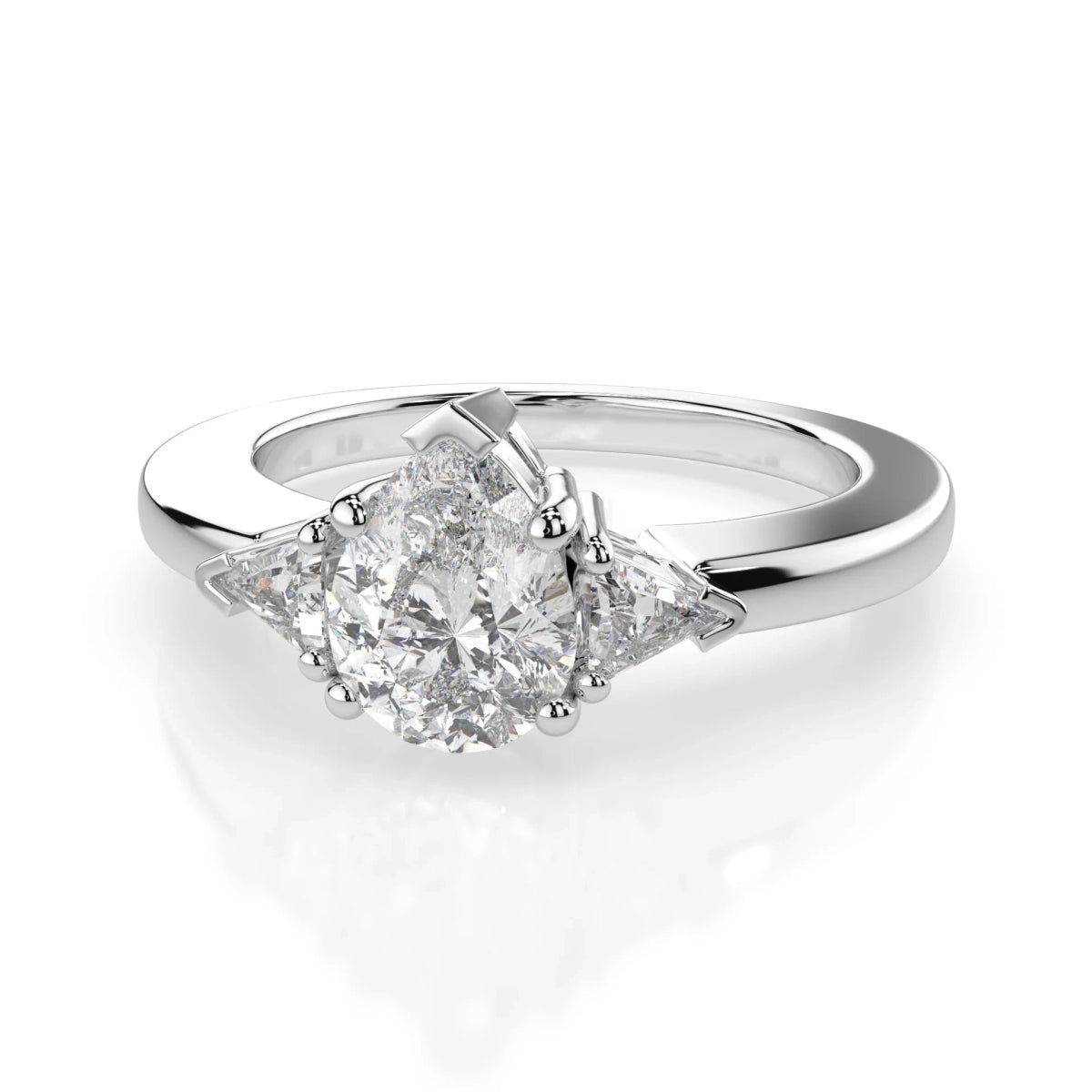 18K White Gold Pear Cut Lab Grown Diamond Engagement Ring - 1.0 - 2.0ct - Triple
