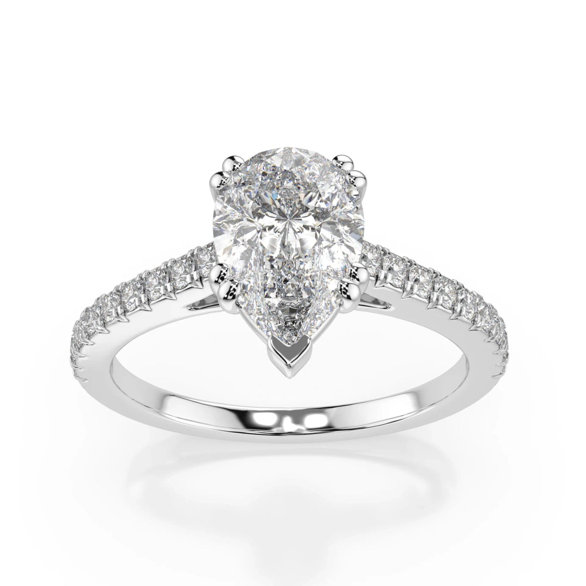 18K White Gold Pear Cut Lab Grown Diamond Engagement Ring - 1.0 - 2.0ct - Triple