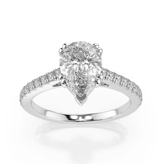 18K White Gold Pear Cut Lab Grown Diamond Engagement Ring - 1.0 - 2.0ct - Triple