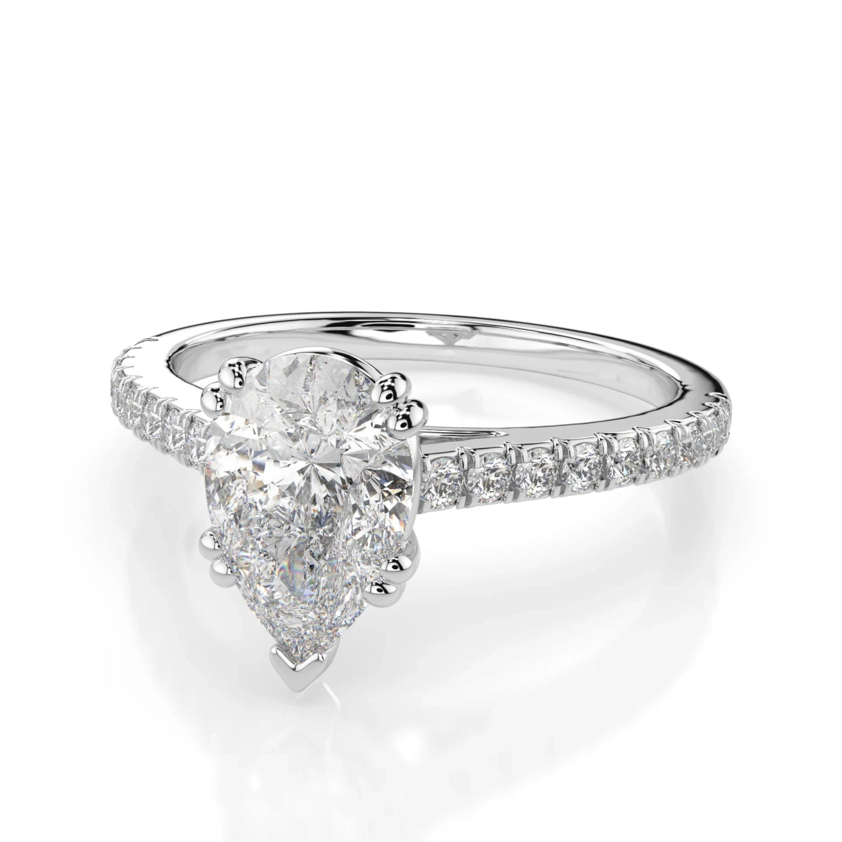18K White Gold Pear Cut Lab Grown Diamond Engagement Ring - 1.0 - 2.0ct - Triple