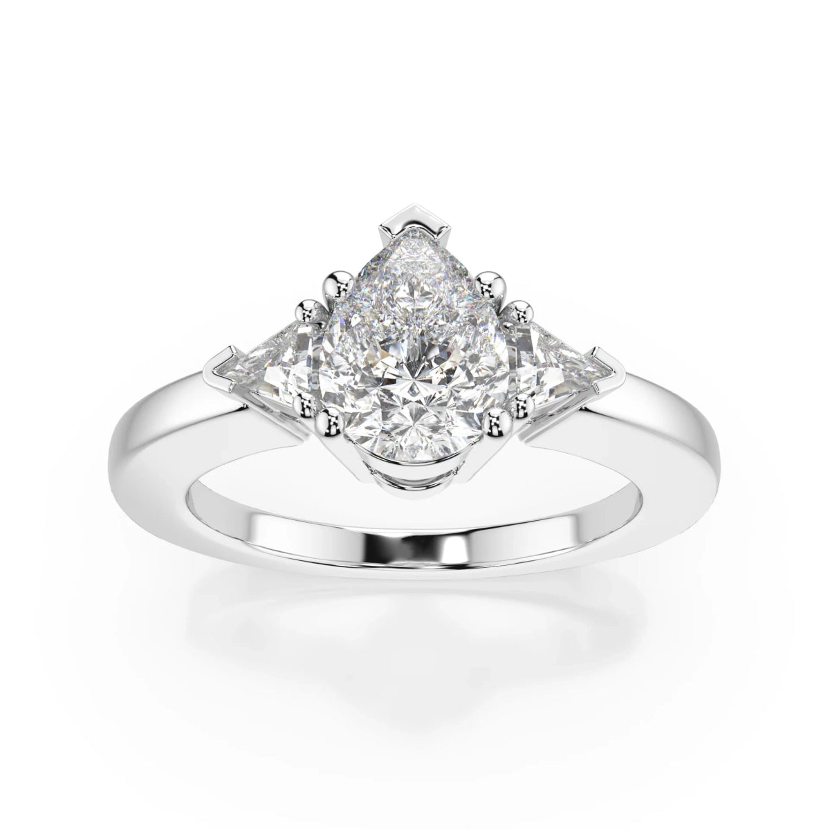 18K White Gold Pear Cut Lab Grown Diamond Engagement Ring - 1.0 - 2.0ct - Triple
