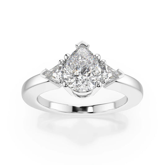18K White Gold Pear Cut Lab Grown Diamond Engagement Ring - 1.0 - 2.0ct - Triple