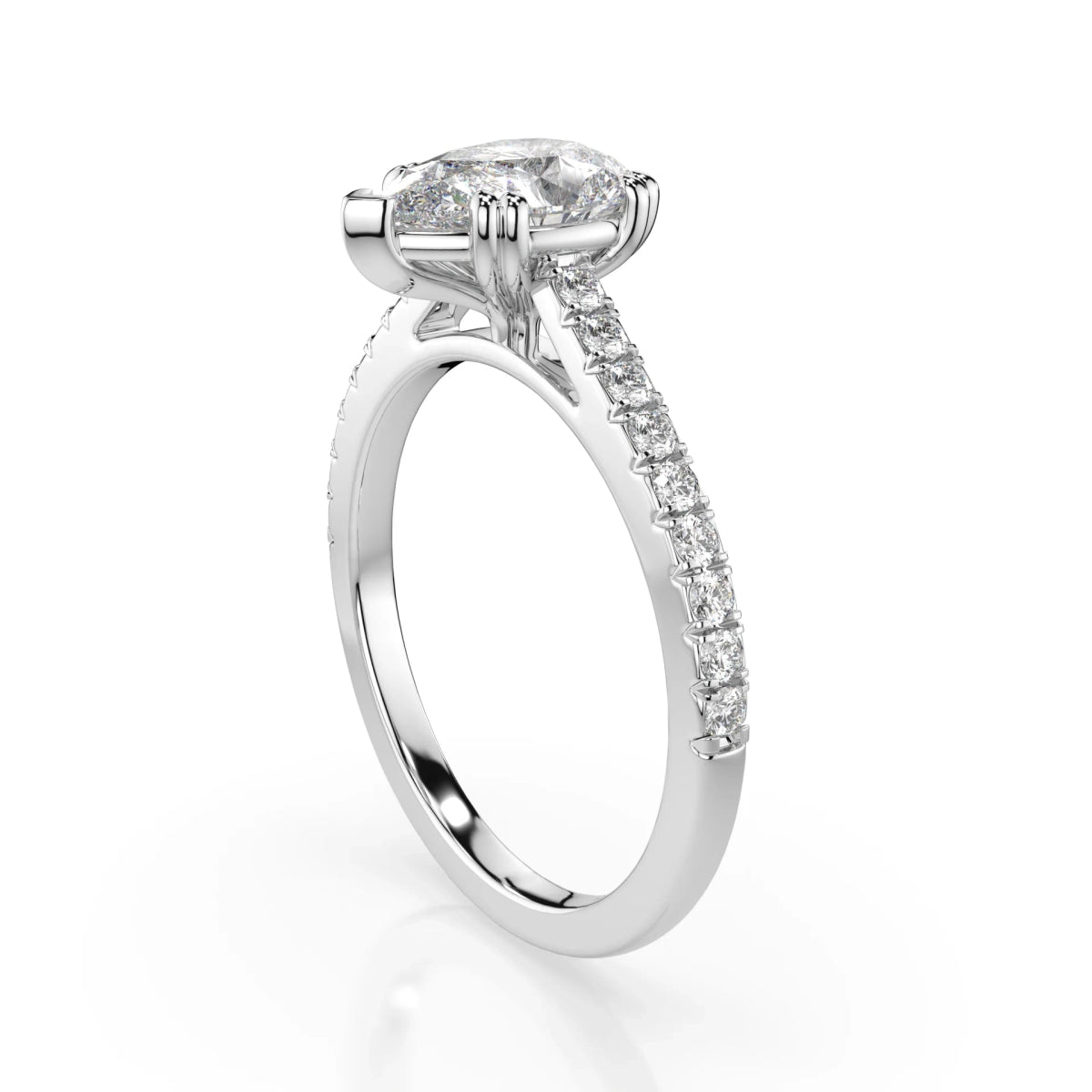 18K White Gold Pear Cut Lab Grown Diamond Engagement Ring - 1.0 - 2.0ct - Triple