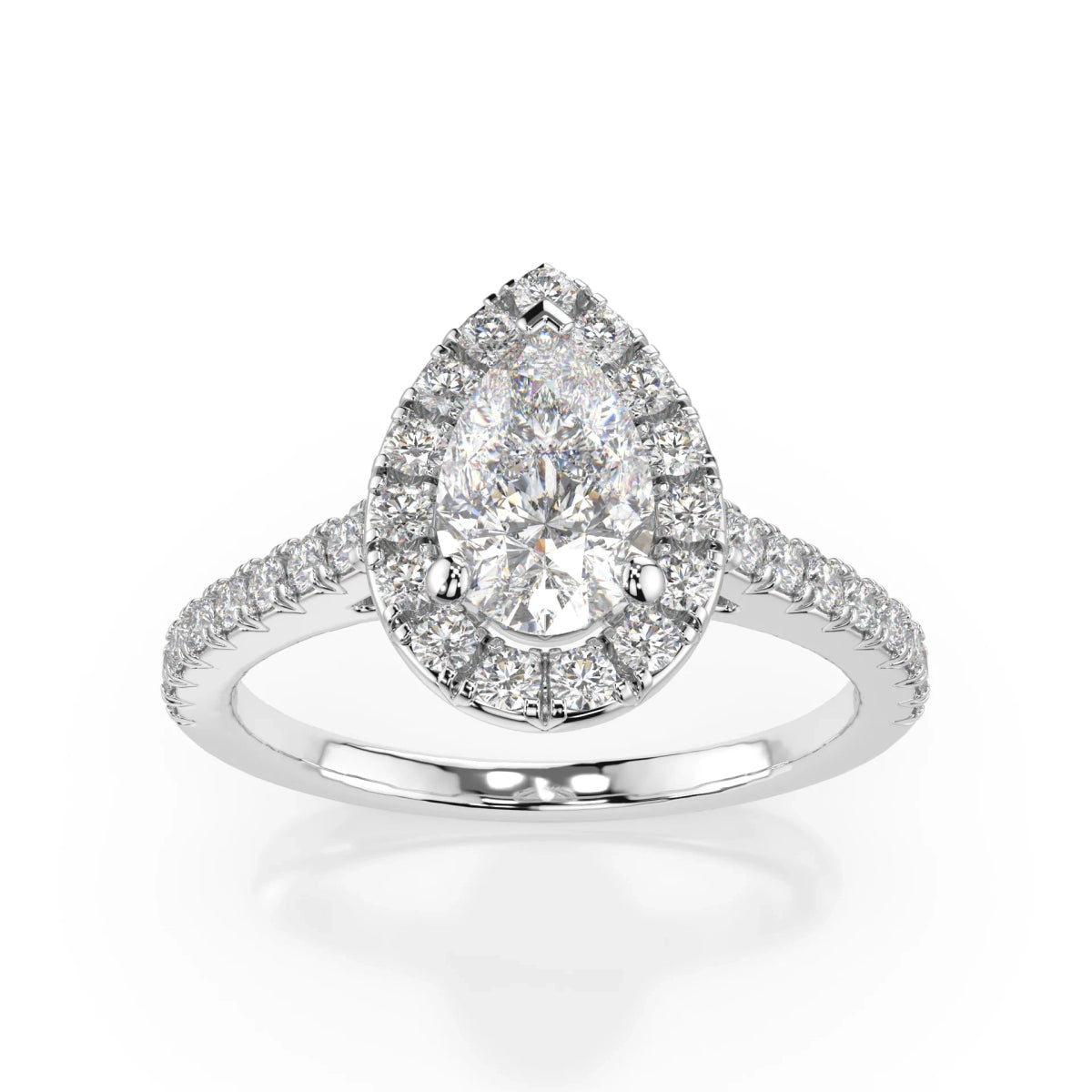 18K White Gold Pear Cut Lab Grown Diamond Halo Engagement Ring 1.0 - 2.0ct - Triple