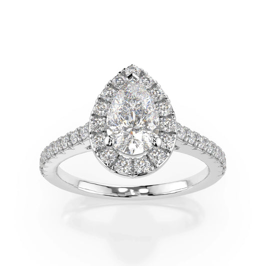 18K White Gold Pear Cut Lab Grown Diamond Halo Engagement Ring 1.0 - 2.0ct - Triple