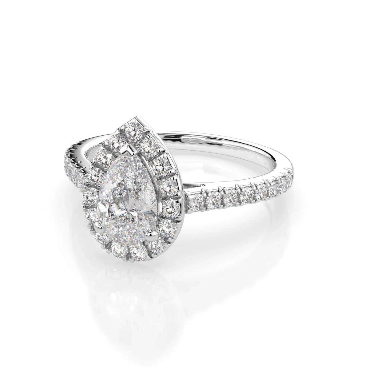 18K White Gold Pear Cut Lab Grown Diamond Halo Engagement Ring 1.0 - 2.0ct - Triple