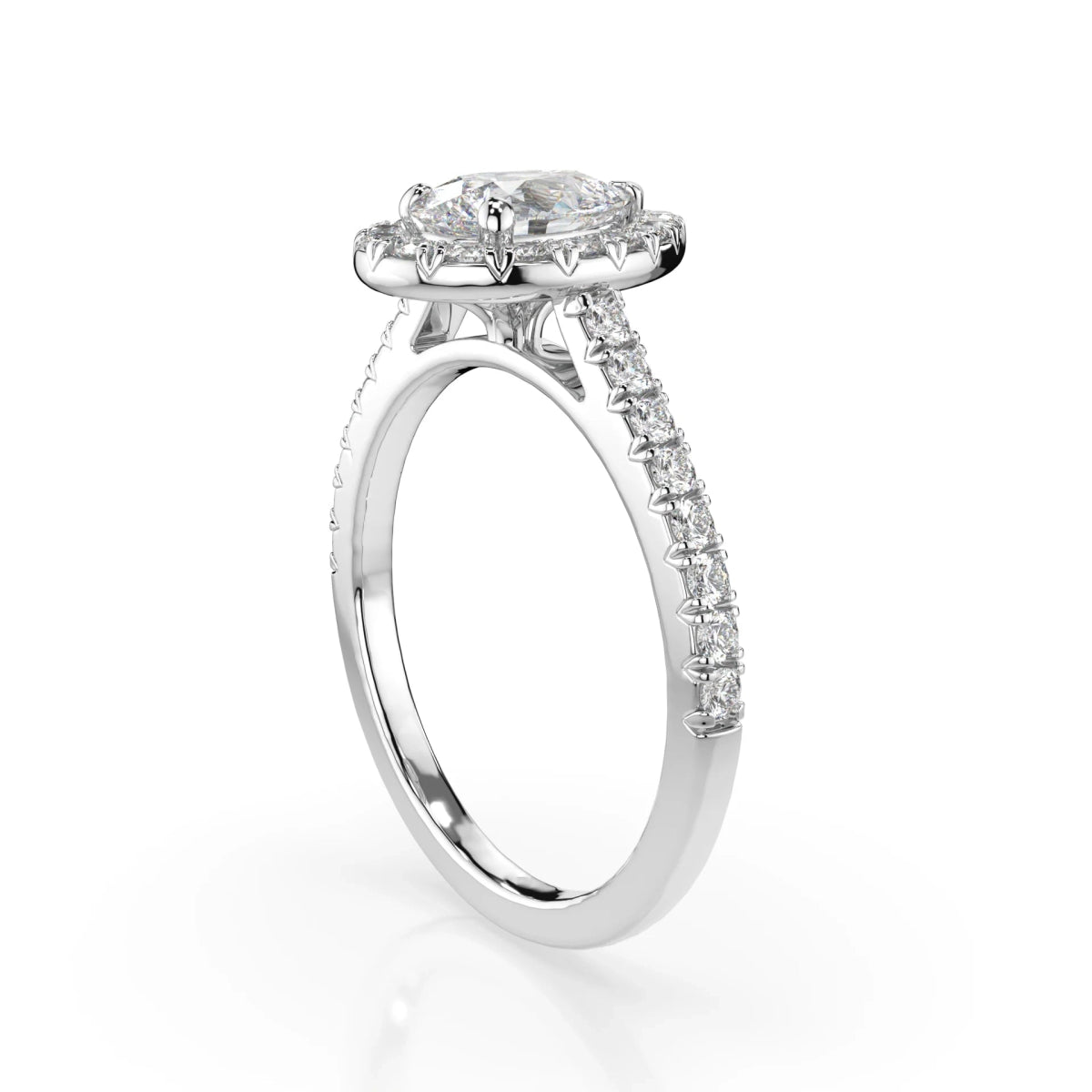 18K White Gold Pear Cut Lab Grown Diamond Halo Engagement Ring 1.0 - 2.0ct - Triple