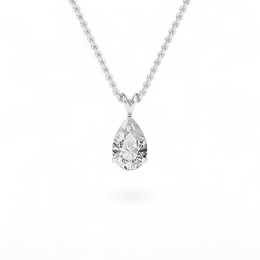 18K White Gold Pear Cut Lab Grown Diamond Solitaire Pendant Necklace 1.0 - 3.0ct - Triple