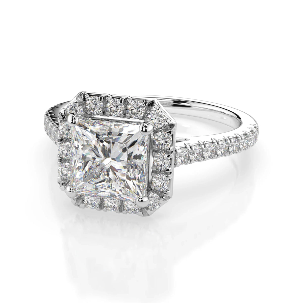 18K White Gold Princess Cut Lab Grown Diamond Halo Engagement Ring 1.0 - 2.0ct - Triple