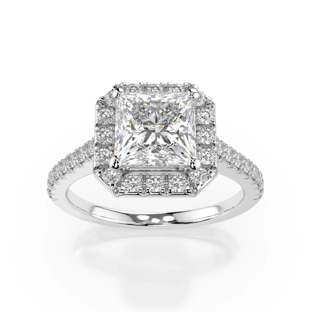 18K White Gold Princess Cut Lab Grown Diamond Halo Engagement Ring 1.0 - 2.0ct - Triple