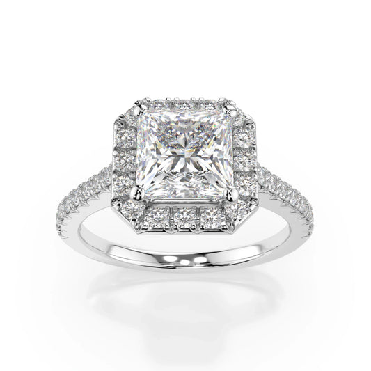 18K White Gold Princess Cut Lab Grown Diamond Halo Engagement Ring 1.0 - 2.0ct - Triple