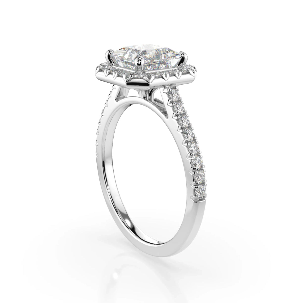 18K White Gold Princess Cut Lab Grown Diamond Halo Engagement Ring 1.0 - 2.0ct - Triple