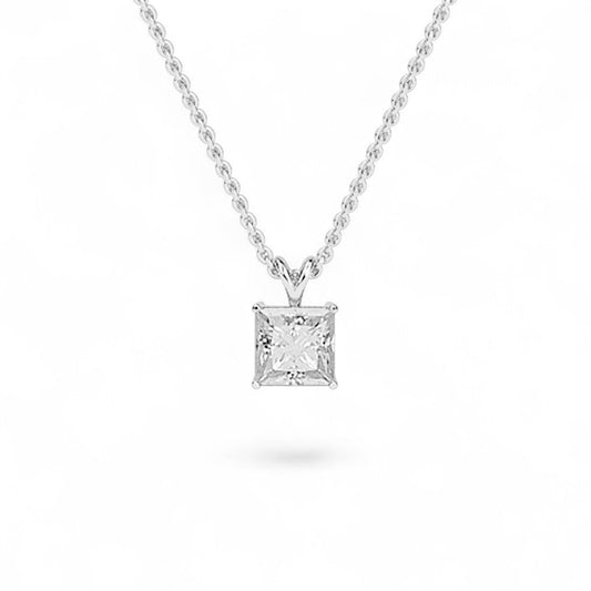 18K White Gold Princess Cut Lab Grown Diamond Solitaire Pendant Necklace 1.0 - 3.0ct - Triple