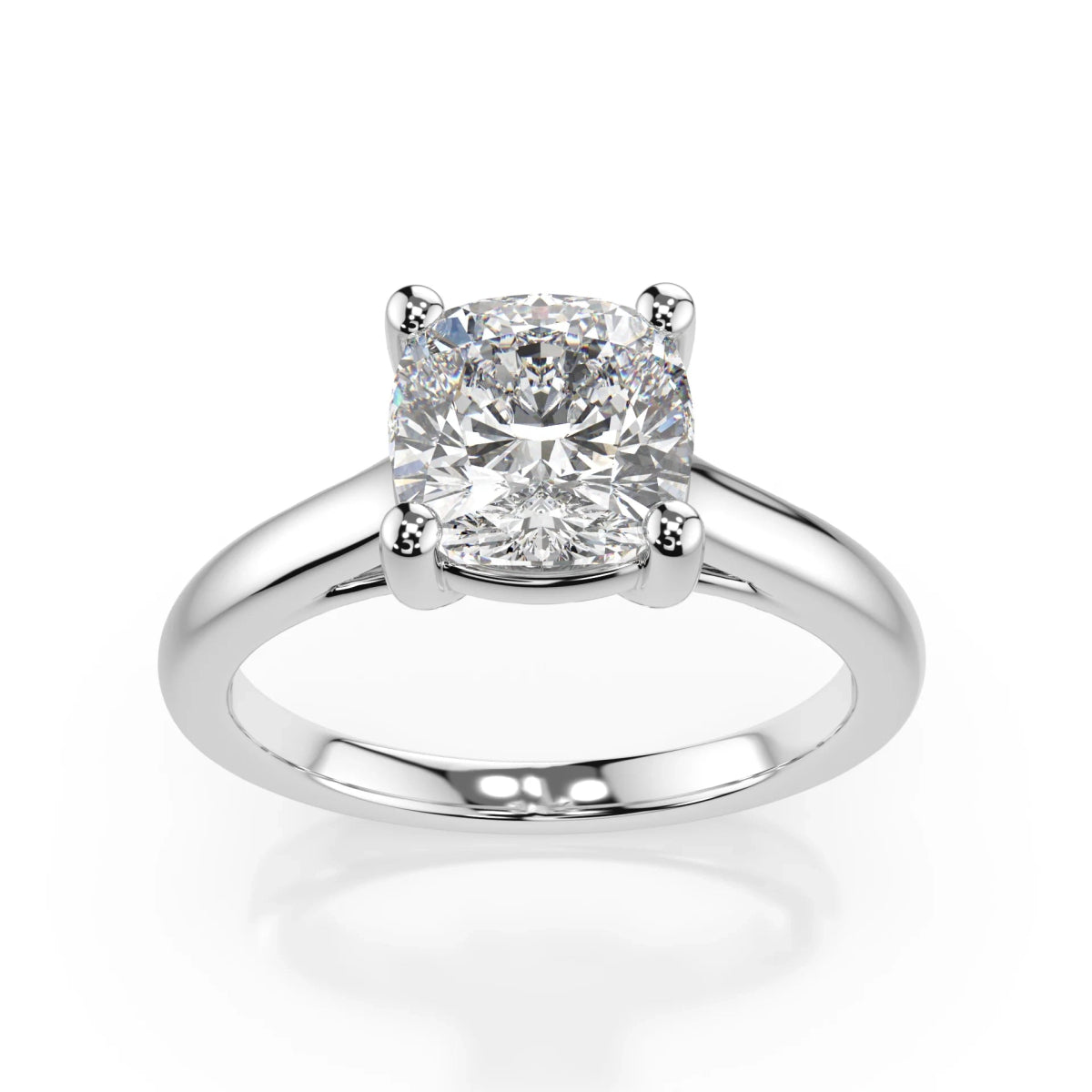 18K White Gold Radiance Cushion Cut Lab Grown Diamond Plain Band Engagement Ring 1.0 - 2.0ct - Triple