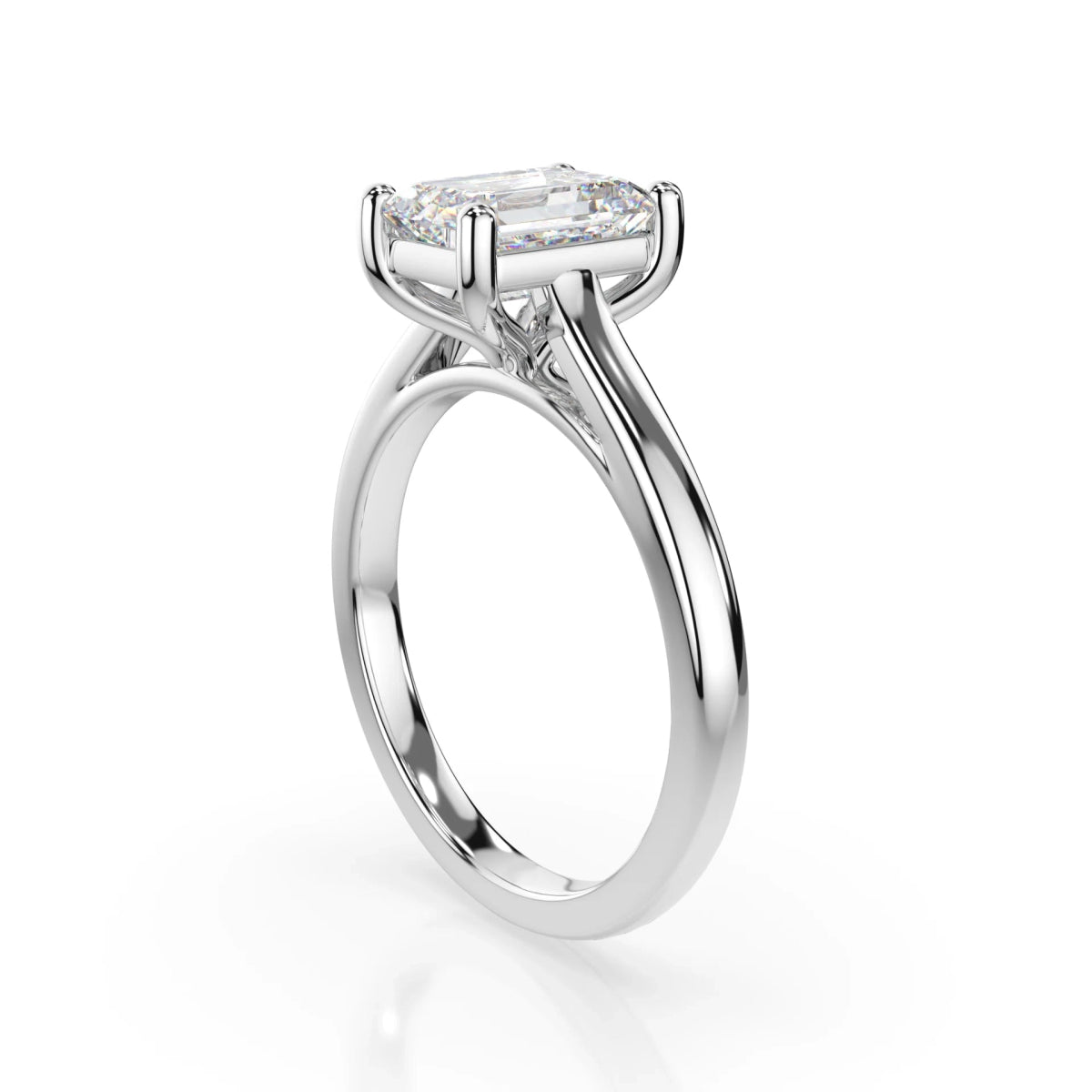 18K White Gold Radiance Emerald Cut Lab Grown Diamond Plain Band Engagement Ring 1.0 - 2.0ct - Triple