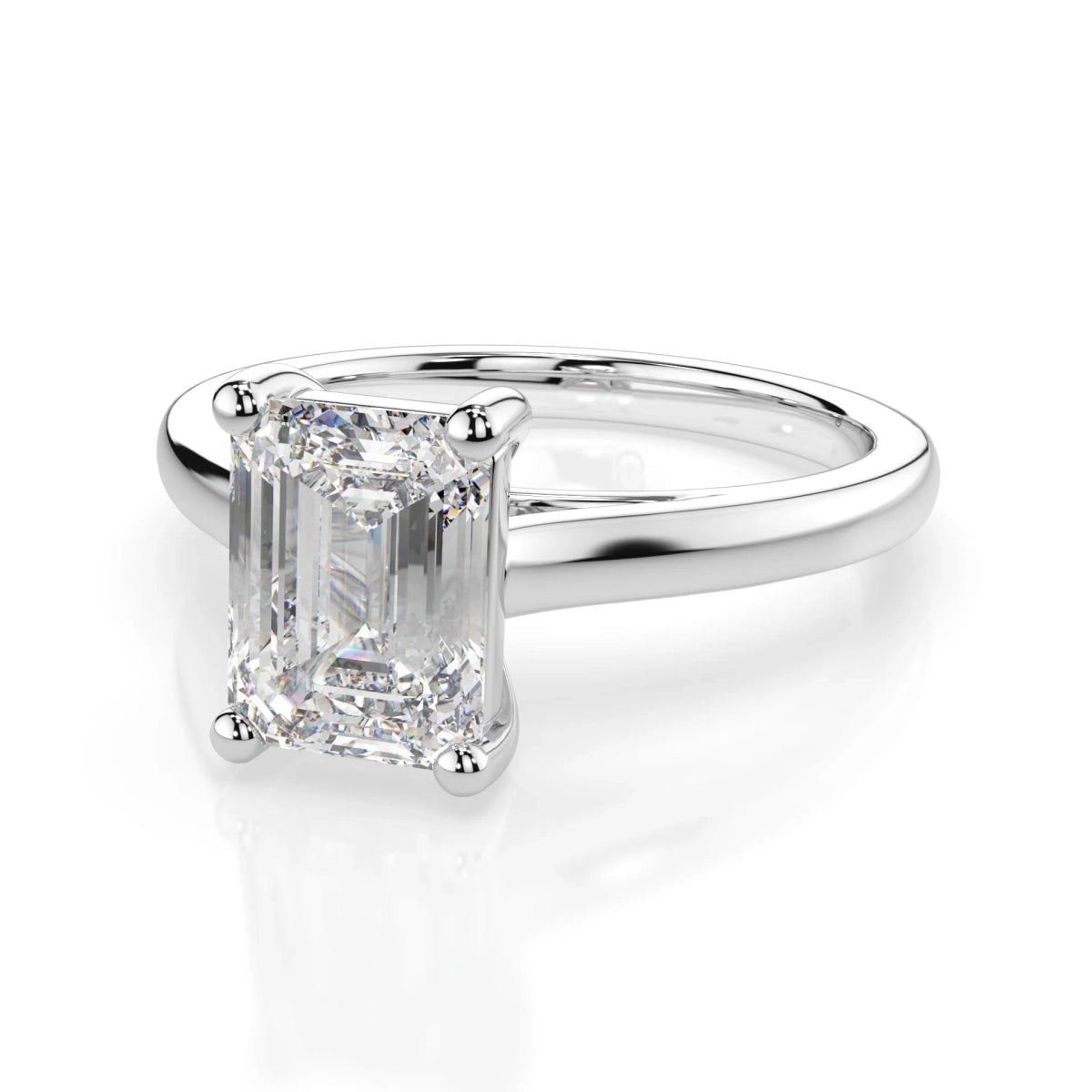 18K White Gold Radiance Emerald Cut Lab Grown Diamond Plain Band Engagement Ring 1.0 - 2.0ct - Triple