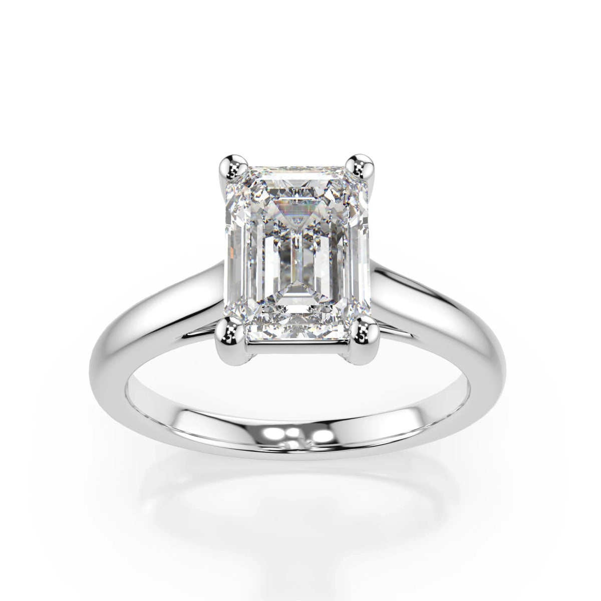 18K White Gold Radiance Emerald Cut Lab Grown Diamond Plain Band Engagement Ring 1.0 - 2.0ct - Triple