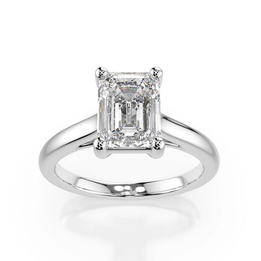 18K White Gold Radiance Emerald Cut Lab Grown Diamond Plain Band Engagement Ring 1.0 - 2.0ct - Triple