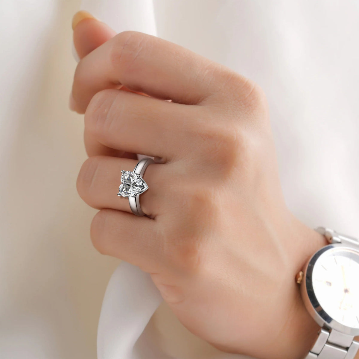 18K White Gold Radiance Heart Cut Lab Grown Diamond Plain Band Engagement Ring 1.0 - 2.5ct - Triple