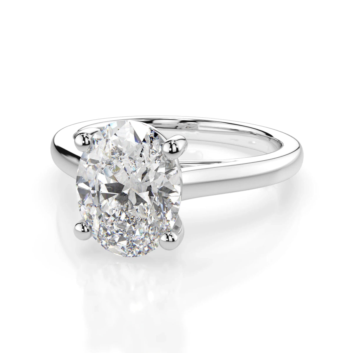 18K White Gold Radiance Oval Cut Lab Grown Diamond Plain Band Engagement Ring 1.0 - 2.0ct - Triple