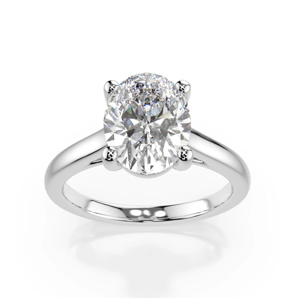 18K White Gold Radiance Oval Cut Lab Grown Diamond Plain Band Engagement Ring 1.0 - 2.0ct - Triple