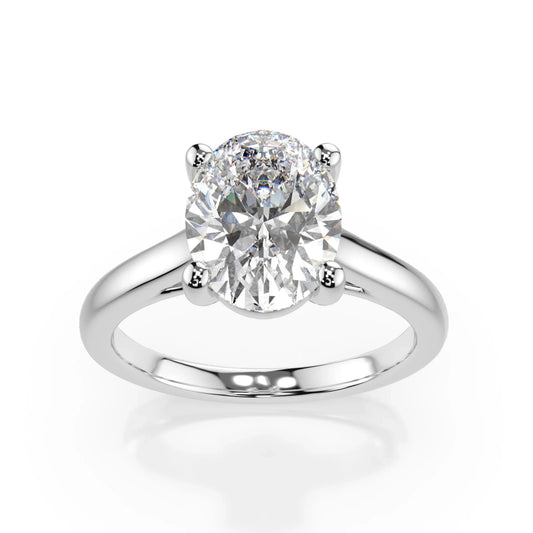 18K White Gold Radiance Oval Cut Lab Grown Diamond Plain Band Engagement Ring 1.0 - 2.0ct - Triple