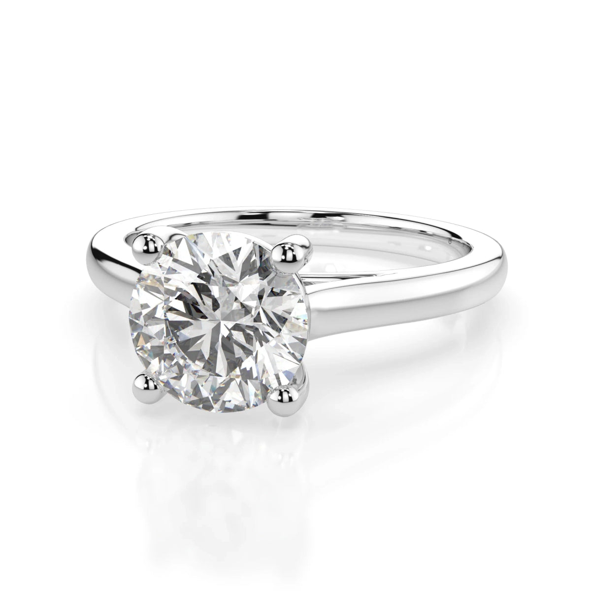 18K White Gold Radiance Round Lab Grown Diamond Solitaire Plain Band Engagement Ring 1.0 - 2.0ct - Triple