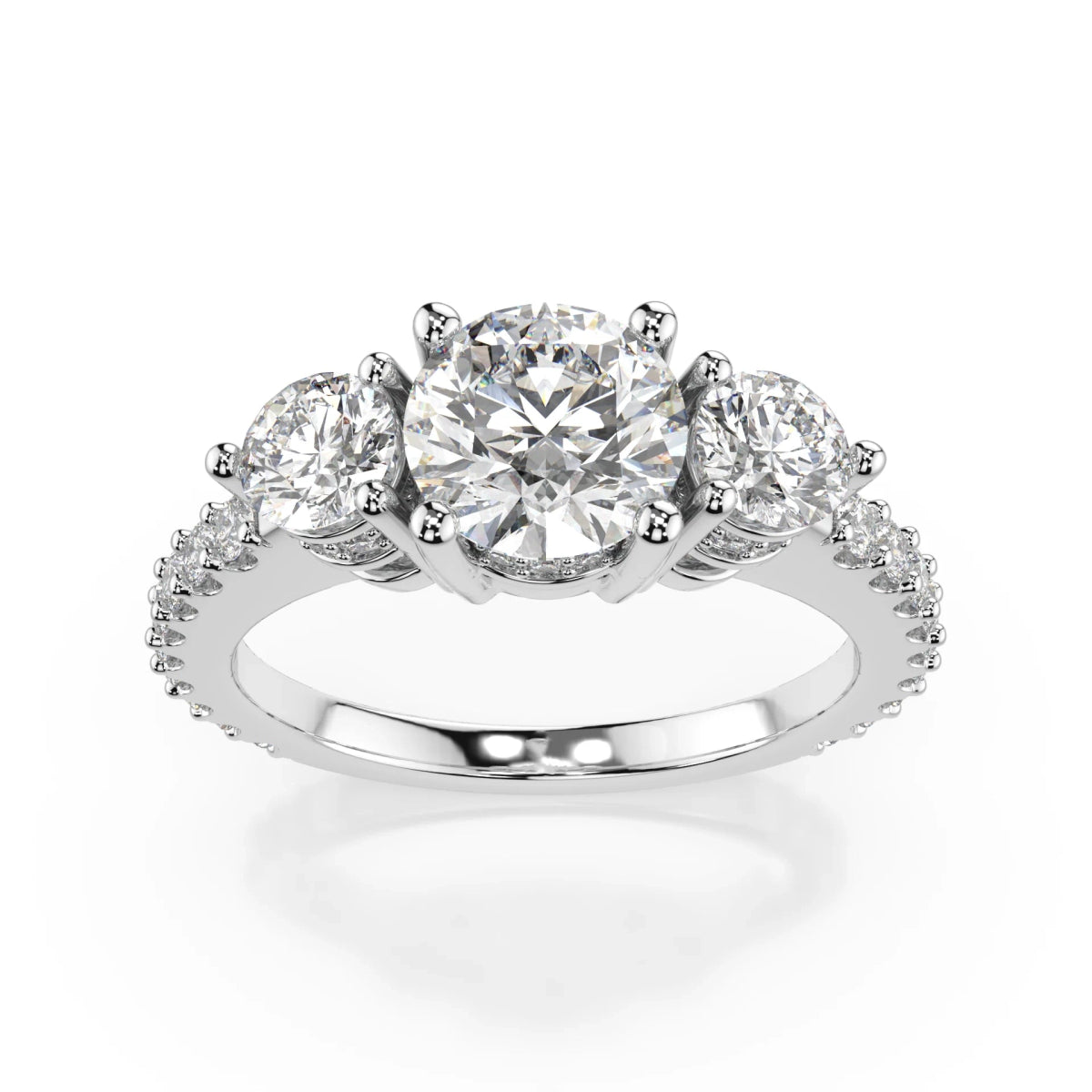 18K White Gold Round Brilliant Cut 3 Stone Lab Grown Diamond Engagement Ring 1.0 - 2.0ct - Triple