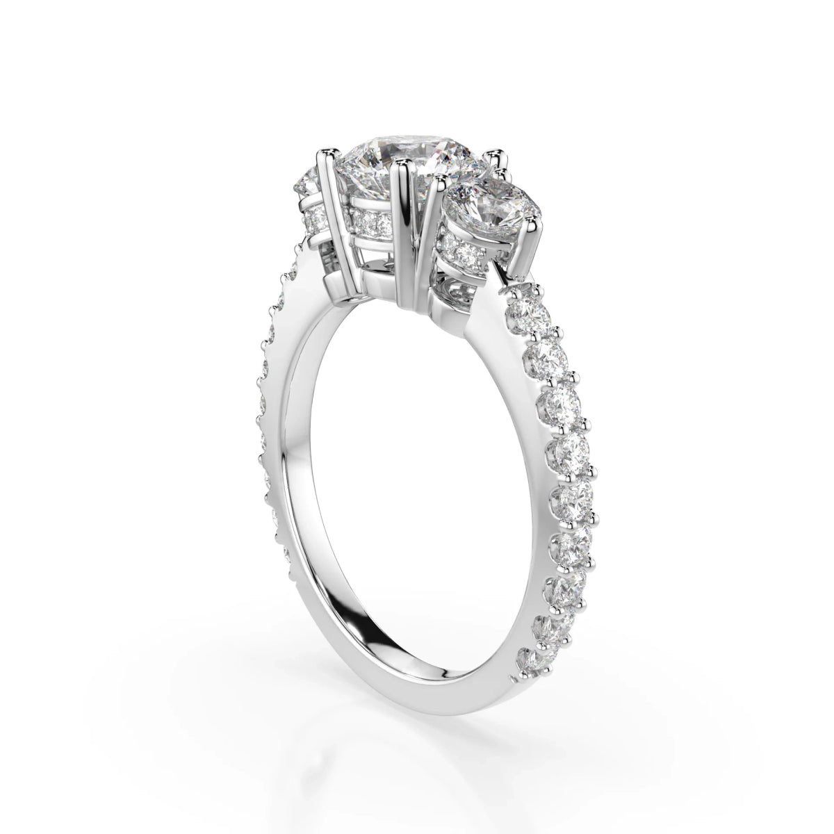 18K White Gold Round Brilliant Cut 3 Stone Lab Grown Diamond Engagement Ring 1.0 - 2.0ct - Triple