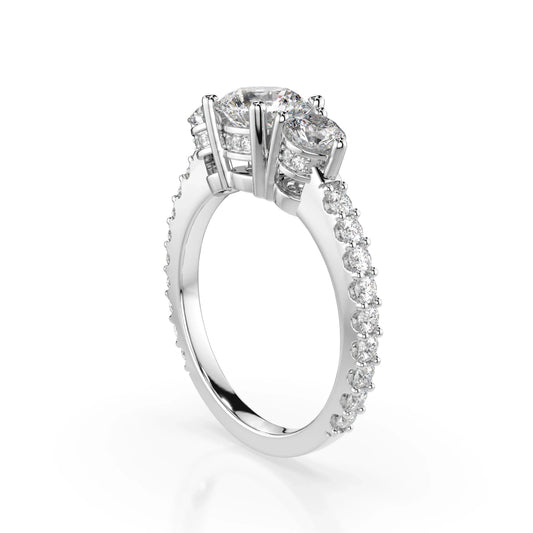 18K White Gold Round Brilliant Cut 3 Stone Lab Grown Diamond Engagement Ring 1.0 - 2.0ct - Triple