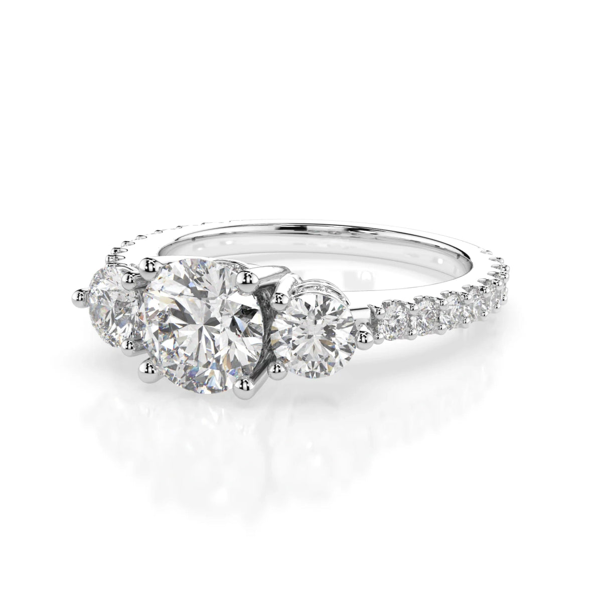 18K White Gold Round Brilliant Cut 3 Stone Lab Grown Diamond Engagement Ring 1.0 - 2.0ct - Triple
