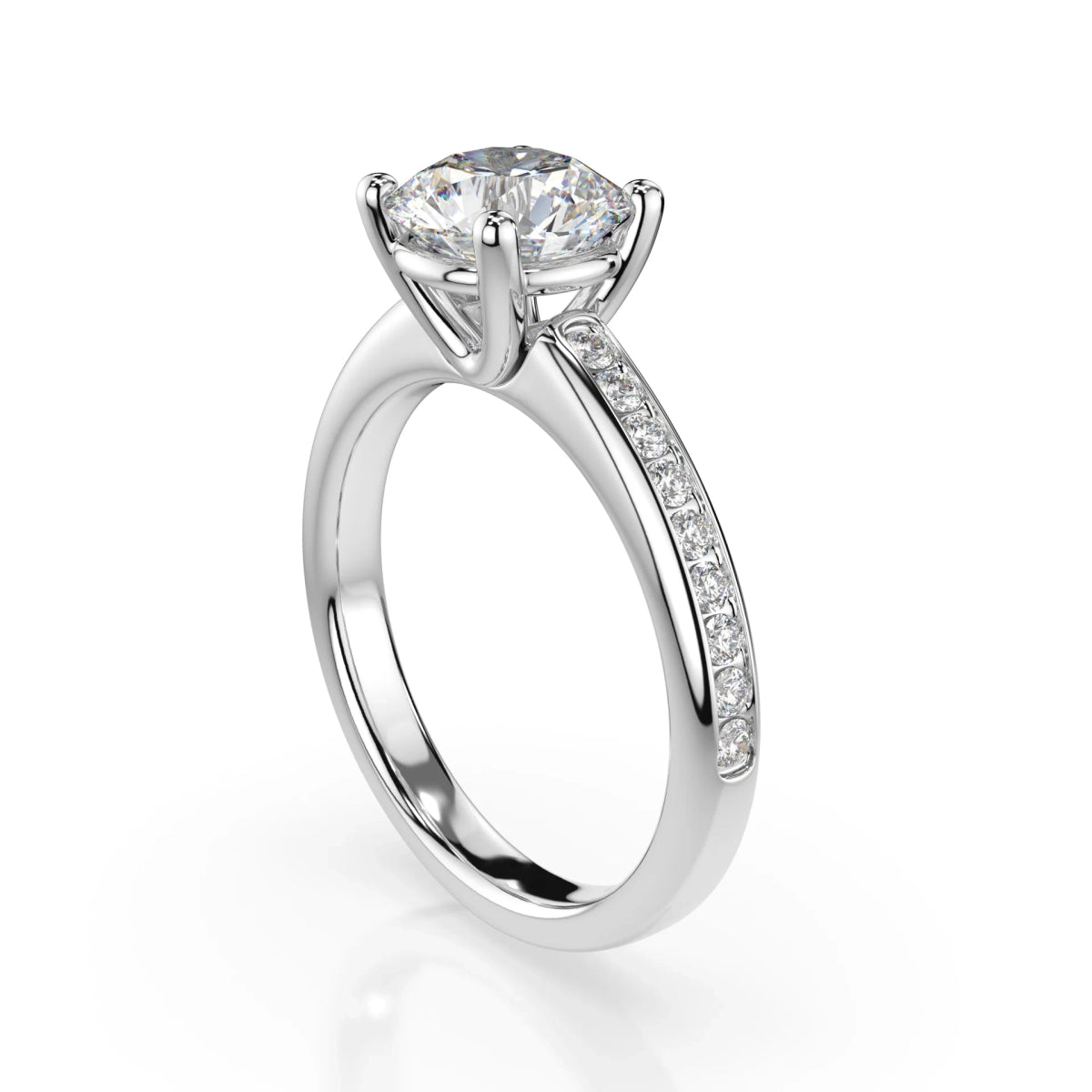 18K White Gold Round Brilliant Cut Lab Grown Diamond Engagement Ring - 1.0 - 2.0ct - Triple