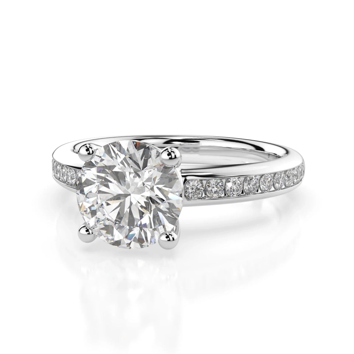 18K White Gold Round Brilliant Cut Lab Grown Diamond Engagement Ring - 1.0 - 2.0ct - Triple