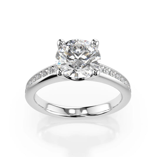 18K White Gold Round Brilliant Cut Lab Grown Diamond Engagement Ring - 1.0 - 2.0ct - Triple