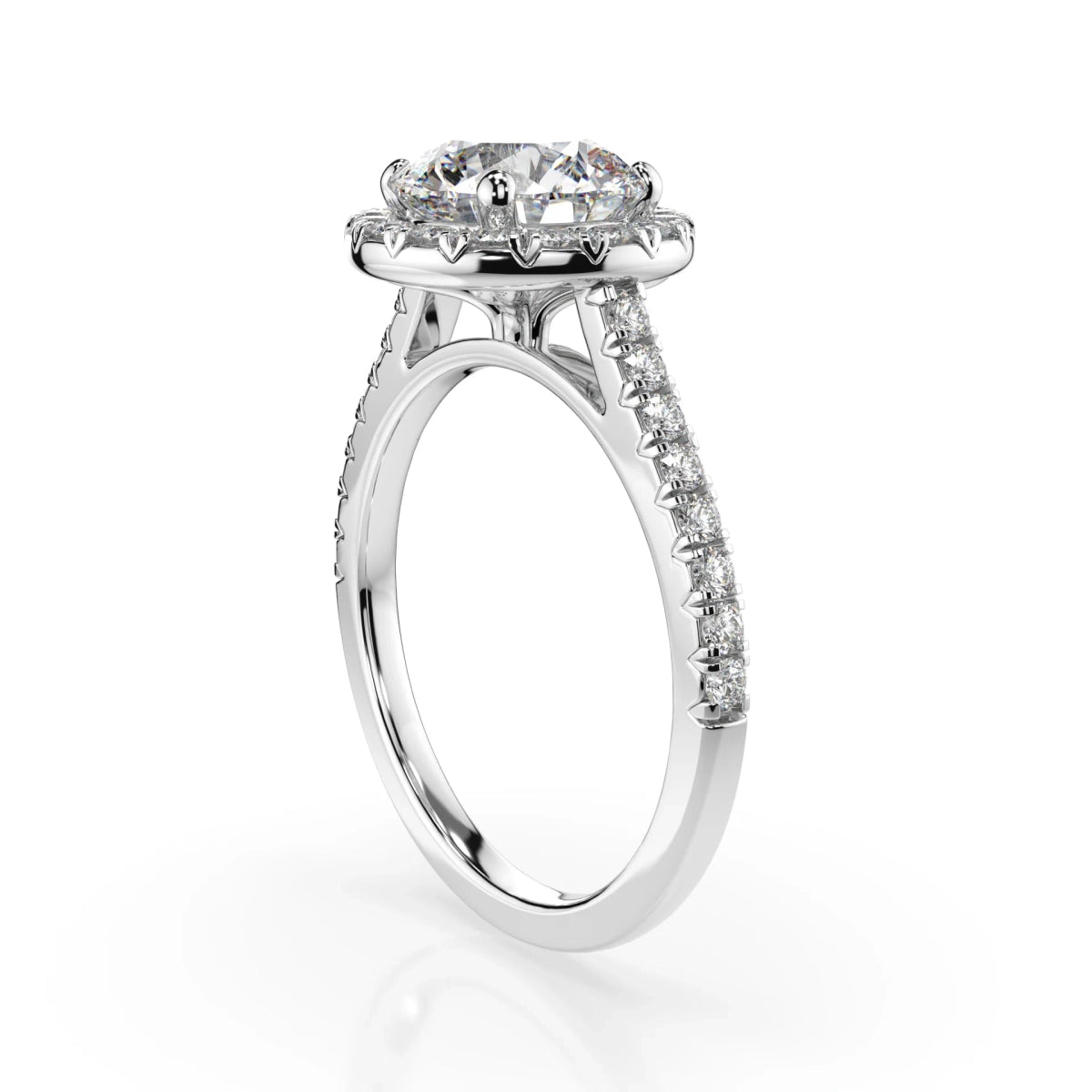 18K White Gold Round Brilliant Cut Lab Grown Diamond Halo Engagement Ring 1.0 - 2.0ct - Triple