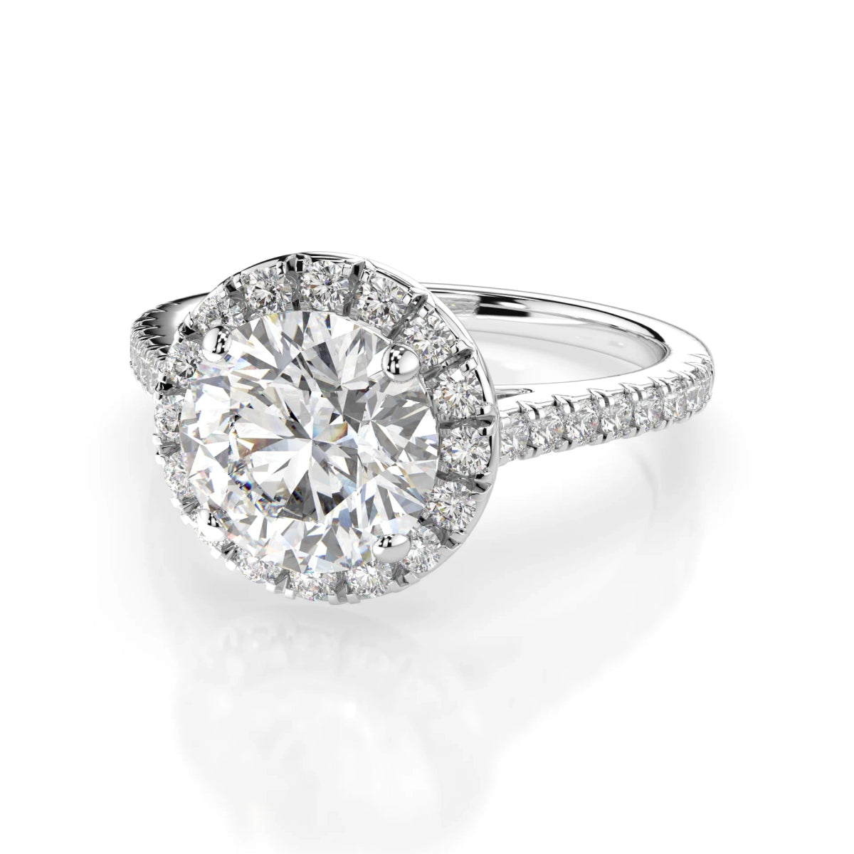 18K White Gold Round Brilliant Cut Lab Grown Diamond Halo Engagement Ring 1.0 - 2.0ct - Triple