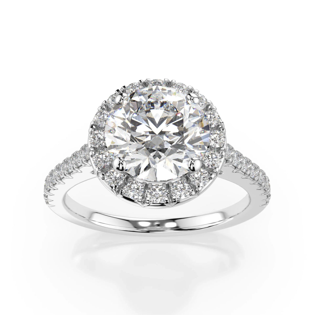 18K White Gold Round Brilliant Cut Lab Grown Diamond Halo Engagement Ring 1.0 - 2.0ct - Triple