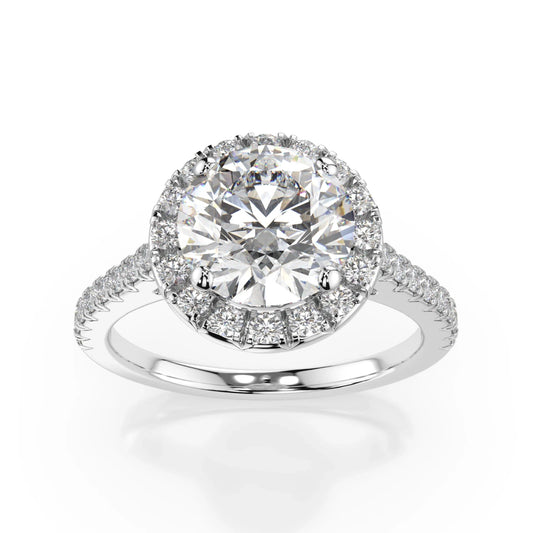 18K White Gold Round Brilliant Cut Lab Grown Diamond Halo Engagement Ring 1.0 - 2.0ct - Triple
