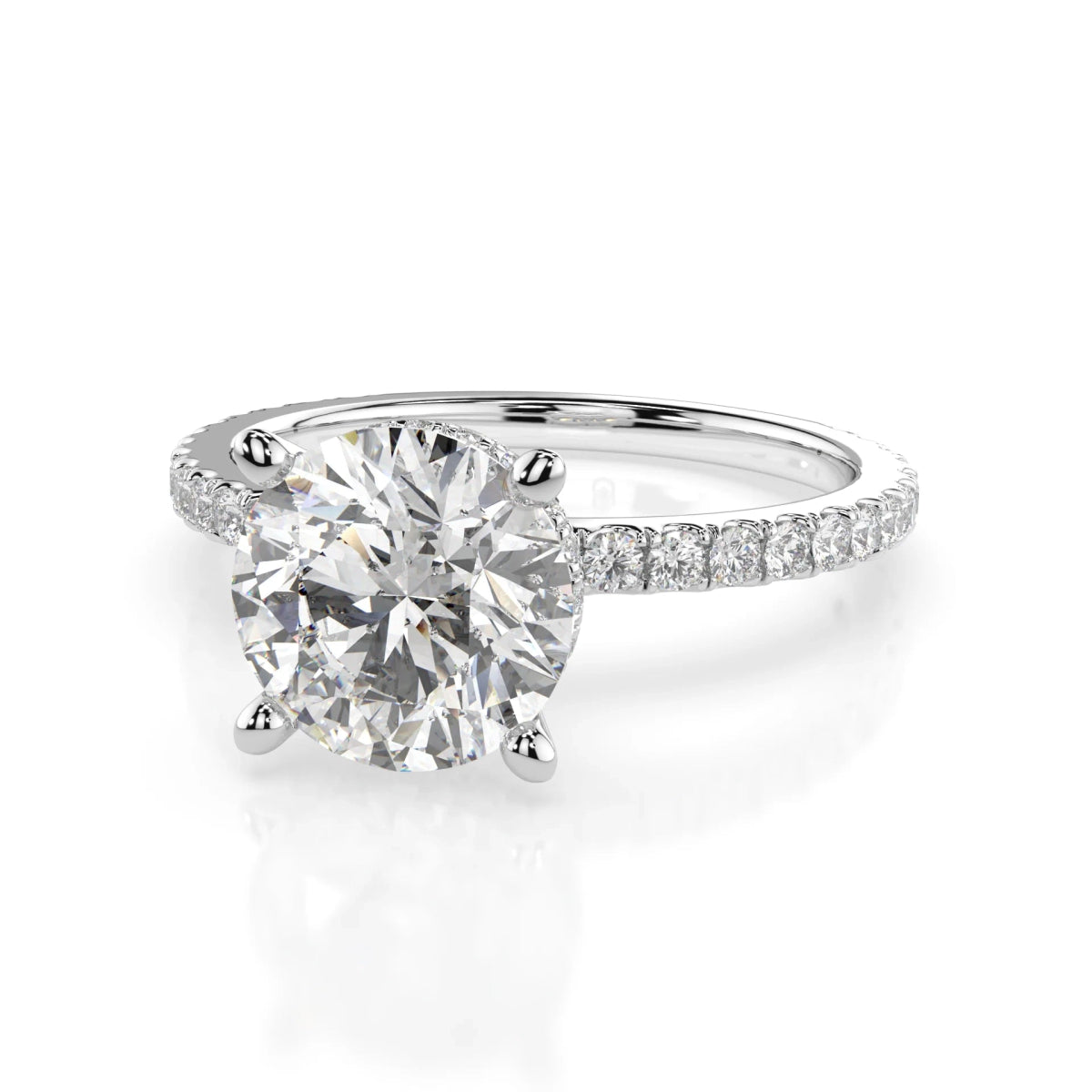 18K White Gold Round Brilliant Cut Lab Grown Diamond Hidden Halo Engagement Ring 1.0 - 2.0ct - Triple