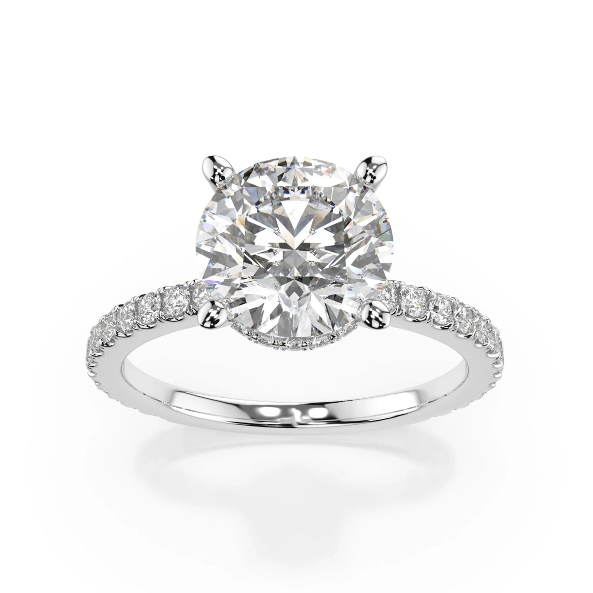 18K White Gold Round Brilliant Cut Lab Grown Diamond Hidden Halo Engagement Ring 1.0 - 2.0ct - Triple