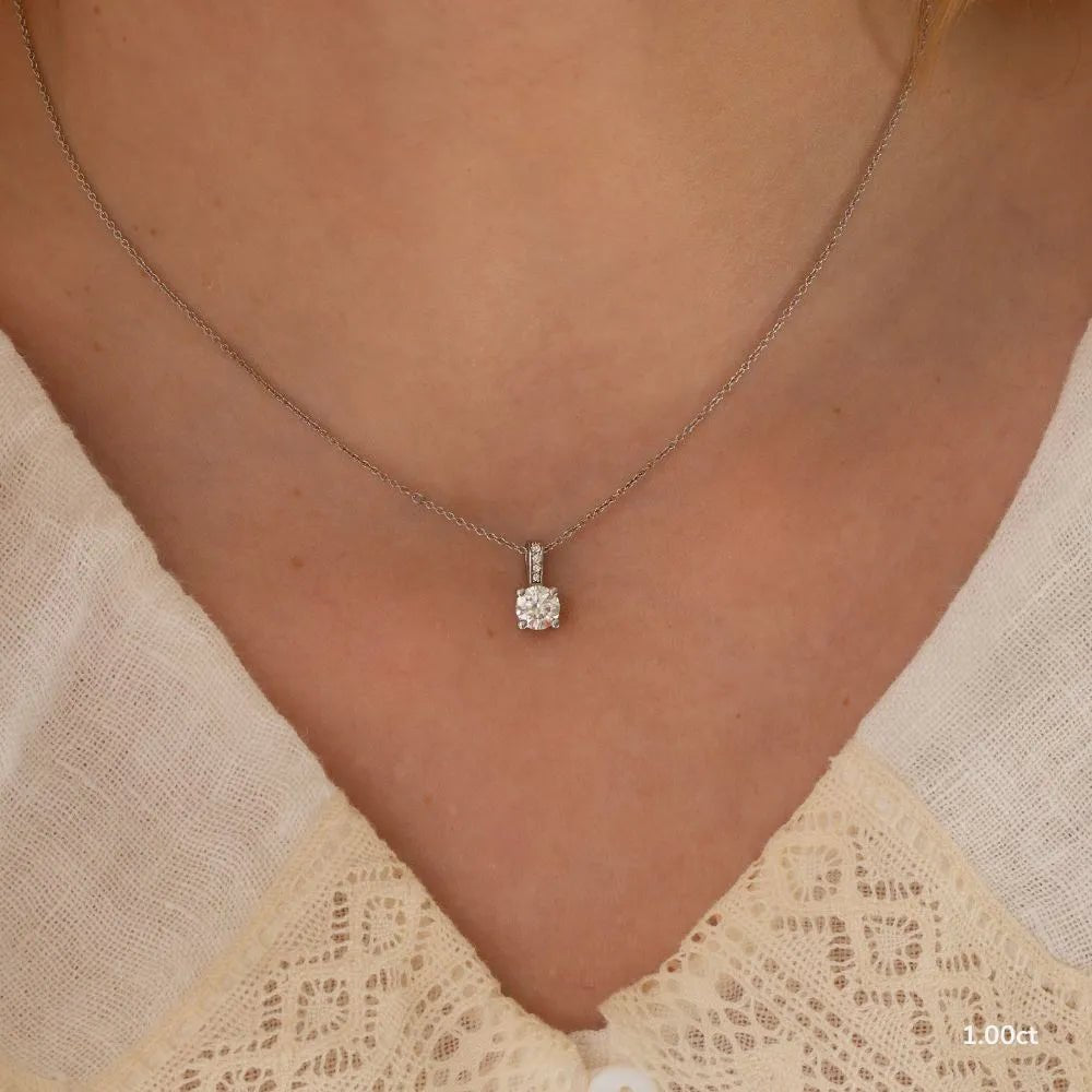 18K White Gold Round Brilliant Cut Lab Grown Diamond Pendant Necklace 1.0 - 3.0ct - Triple