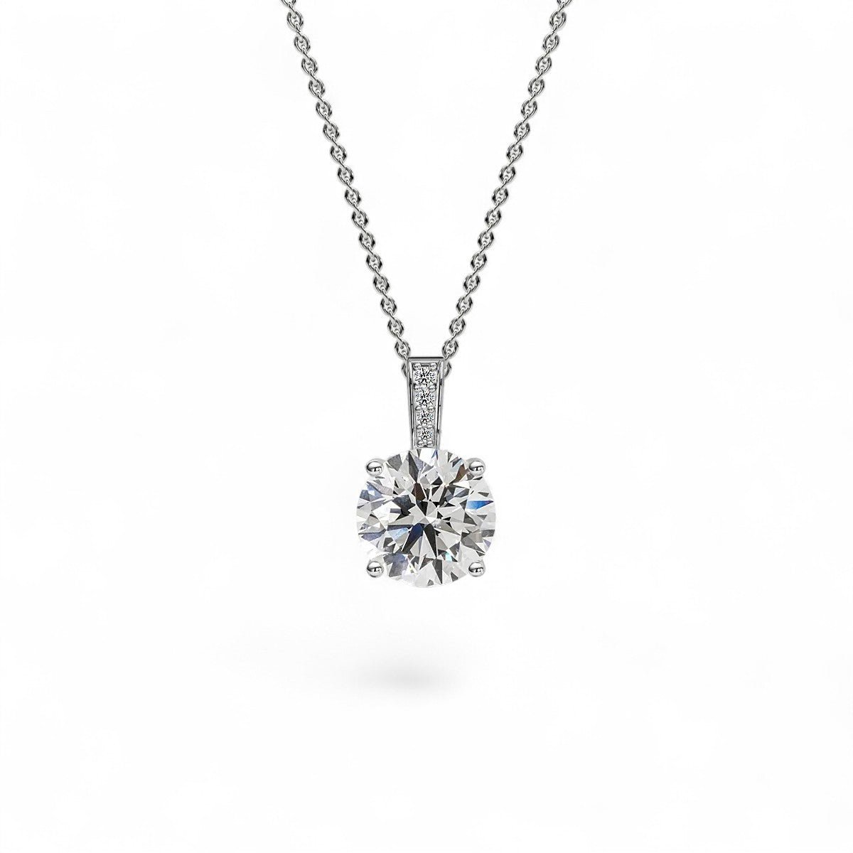18K White Gold Round Brilliant Cut Lab Grown Diamond Pendant Necklace 1.0 - 3.0ct - Triple