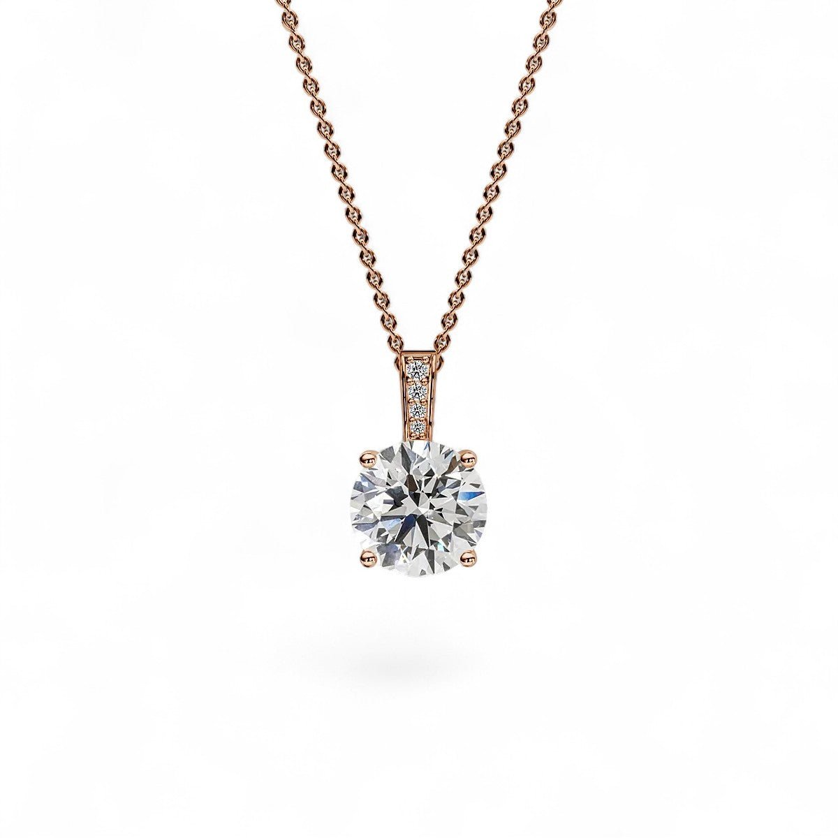 18K White Gold Round Brilliant Cut Lab Grown Diamond Pendant Necklace 1.0 - 3.0ct - Triple