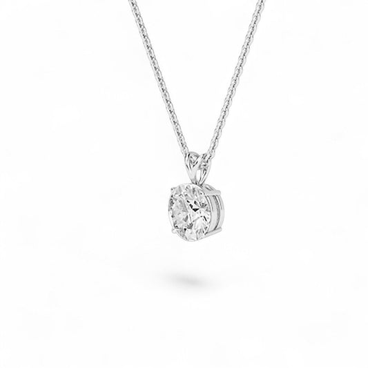18K White Gold Round Brilliant Cut Lab Grown Diamond Solitaire Pendant Necklace 1.0 - 3.0ct - Triple