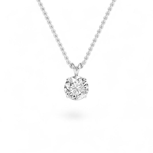 18K White Gold Round Brilliant Cut Lab Grown Diamond Solitaire Pendant Necklace 1.0 - 3.0ct - Triple